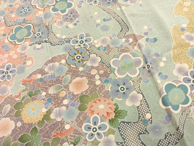 平和屋着物●訪問着 駒刺繍 草花文 金彩 正絹 逸品 AABI9282fy