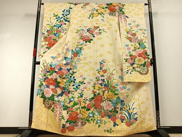 平和屋着物●豪華振袖 片輪車花文 暈し染め 金彩 正絹 逸品 AABI9287fy