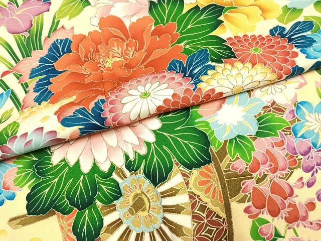 平和屋着物●豪華振袖 片輪車花文 暈し染め 金彩 正絹 逸品 AABI9287fy