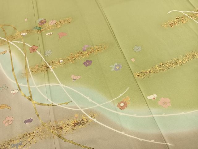 平和屋着物●訪問着 駒刺繍 草花文 暈し染め 金彩 正絹 逸品 AABI9290fy