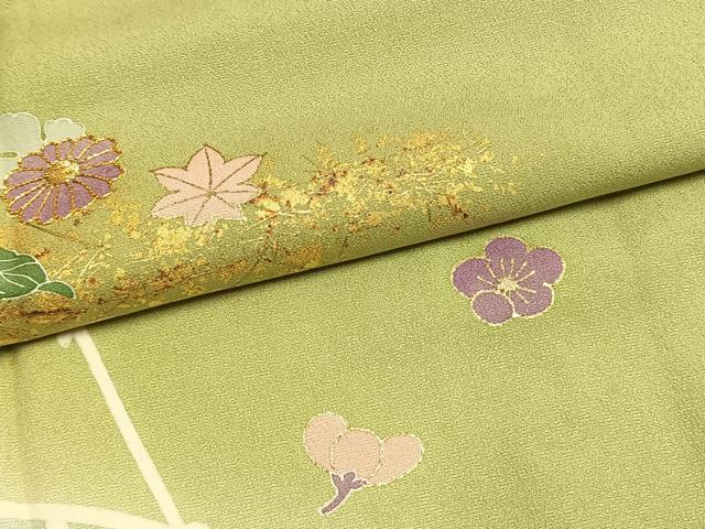 平和屋着物●訪問着 駒刺繍 草花文 暈し染め 金彩 正絹 逸品 AABI9290fy