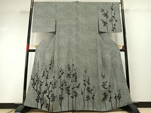 平和屋着物●訪問着 枝梅笹竹文 たたき染め 正絹 逸品 AABI9292fy