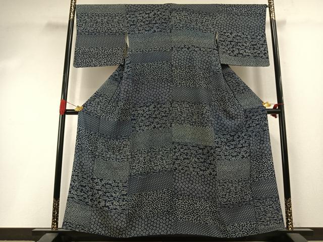 平和屋着物●上質な小紋 藍香房 本藍 横段花文 正絹 逸品 AABI9298fy