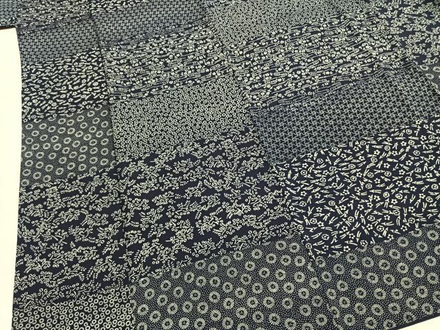 平和屋着物●上質な小紋 藍香房 本藍 横段花文 正絹 逸品 AABI9298fy