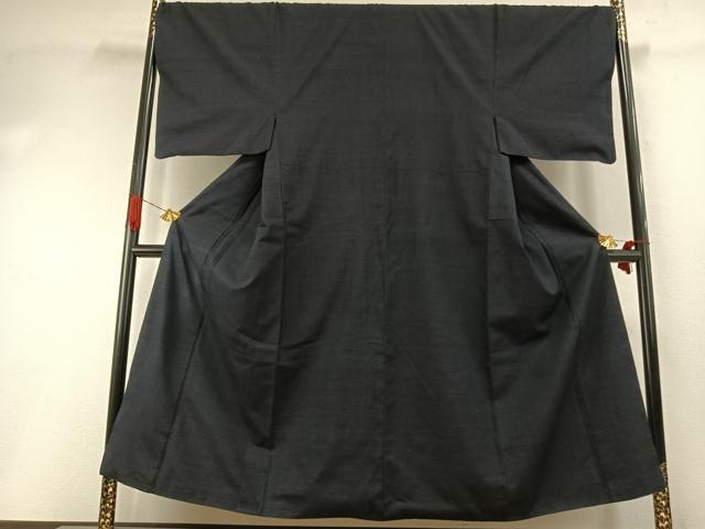 平和屋着物●男性 紬 色無地 藍鉄色 正絹 逸品 AABI9299fy