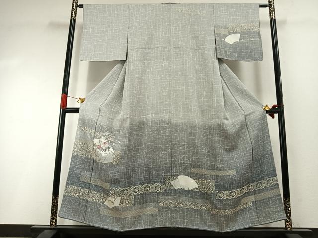 平和屋着物●訪問着 刺繍 地紙花文 暈し染め 金銀彩 正絹 逸品 未使用 AABI9300fy