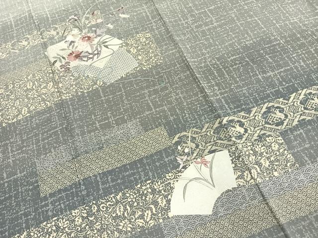 平和屋着物●訪問着 刺繍 地紙花文 暈し染め 金銀彩 正絹 逸品 未使用 AABI9300fy