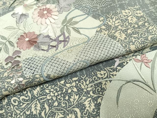 平和屋着物●訪問着 刺繍 地紙花文 暈し染め 金銀彩 正絹 逸品 未使用 AABI9300fy