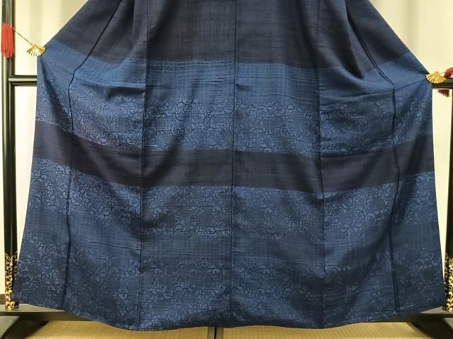 平和屋着物●訪問着 紬地 藍 型染め 花唐草文 正絹 逸品 AABI9303fy