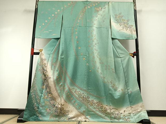 平和屋着物●訪問着 絞り 辻が花 暈し染め 金彩 ロング丈 正絹 逸品 AABI9305fy