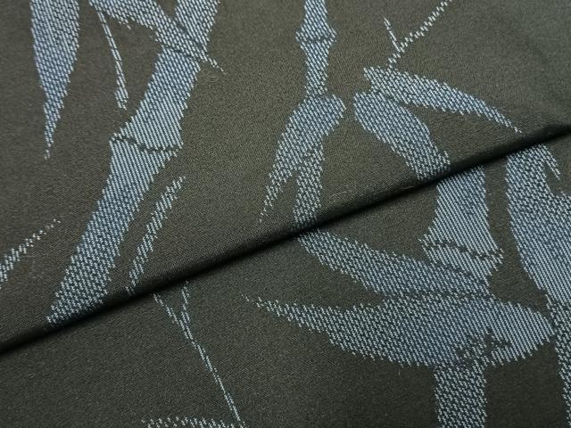 平和屋着物●上質な紬 笹竹文 黒地 ロング丈 正絹 逸品 未使用 AABI9311fy