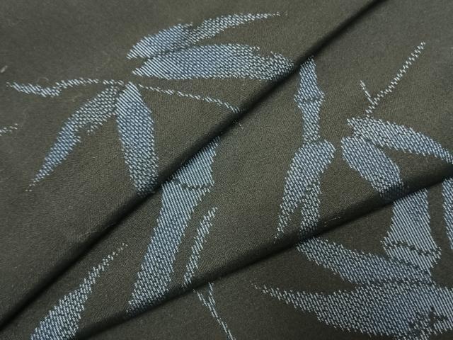 平和屋着物●上質な紬 笹竹文 黒地 ロング丈 正絹 逸品 未使用 AABI9311fy