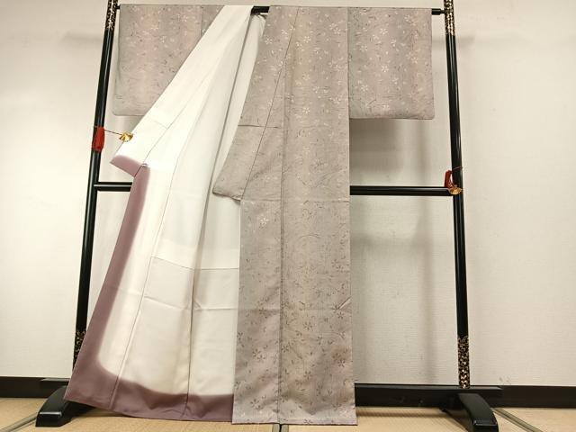 平和屋着物●上質な紬 舞桜文 墨流し文様 正絹 逸品 AABI9314fy