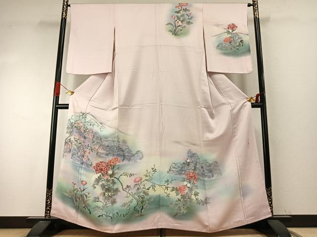 平和屋着物●訪問着 作家物 手描き 枝花文 暈し染め 正絹 逸品 AABI9318fy