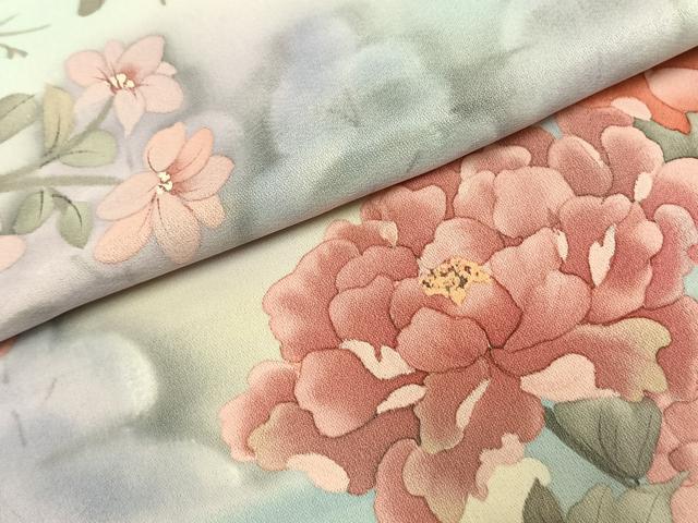平和屋着物●訪問着 作家物 手描き 枝花文 暈し染め 正絹 逸品 AABI9318fy