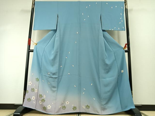 平和屋着物●ろう彩工芸 奥村一心 訪問着 舞桜文 暈し染め 正絹 逸品 AABI9319fy