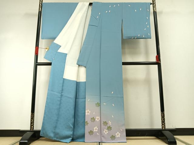 平和屋着物●ろう彩工芸 奥村一心 訪問着 舞桜文 暈し染め 正絹 逸品 AABI9319fy