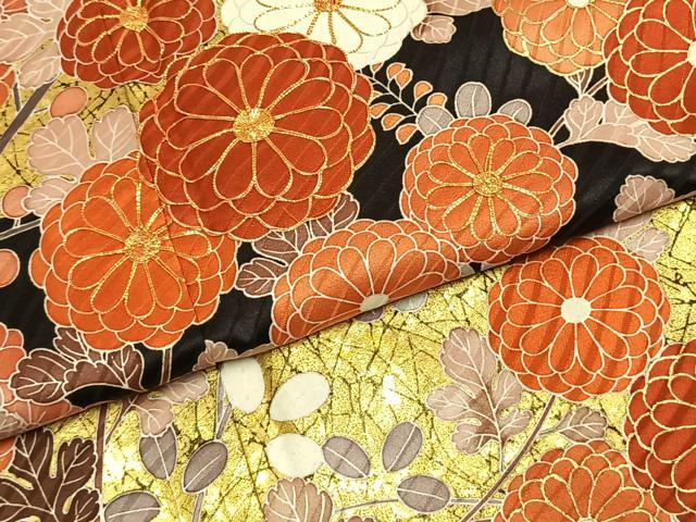 平和屋着物●豪華振袖・長襦袢(袷)セット 駒刺繍 枝花文 黒地 金彩 正絹 逸品 AABI9326fy