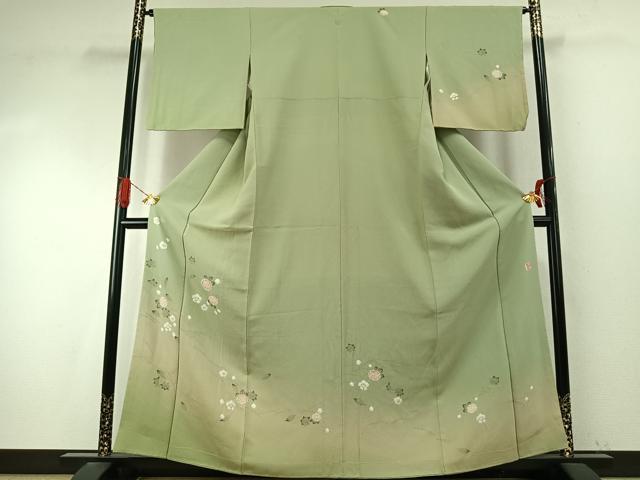 平和屋着物●十日町 名門 滝泰謹製 訪問着 絞り 草花文 暈し染め 金彩 ますいわ屋扱い 正絹 逸品 AABI9335fy