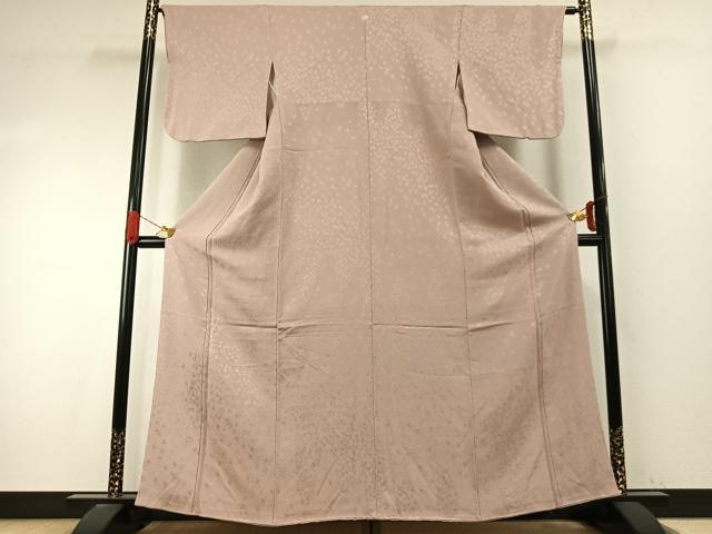 平和屋着物●上質な色無地 舞花地紋 灰桜色 鬼しぼ縮緬 正絹 逸品 AABI9337fy