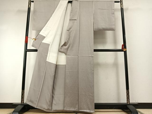 平和屋着物●上質な色無地 立波地紋 灰黄緑色 正絹 逸品 AABI9338fy