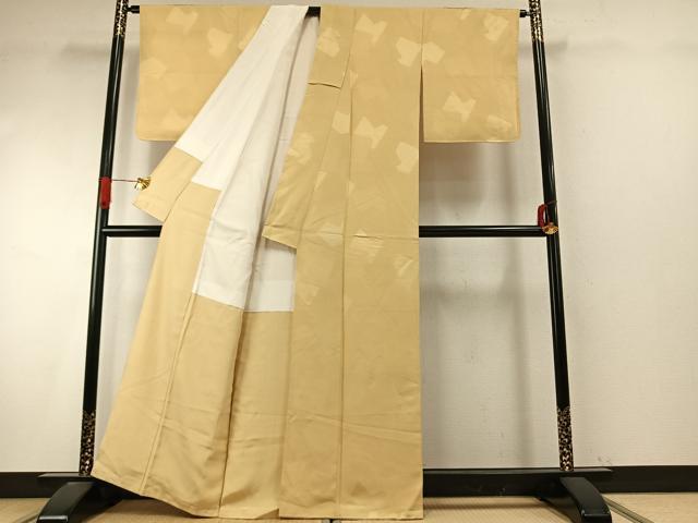 平和屋着物●上質な色無地 色紙重ね地紋 砥粉色 正絹 逸品 AABI9339fy