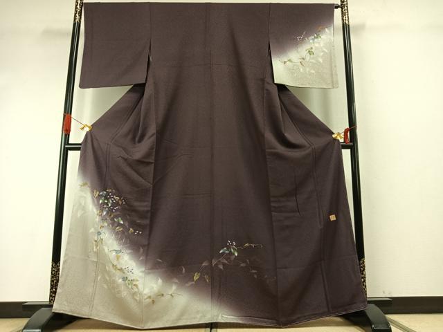 平和屋着物●和紙染染色作家・植村彩弘 訪問着 手描き 草花文 暈し染め 金彩 やまと誂製 正絹 逸品 未使用 AABI9340fy