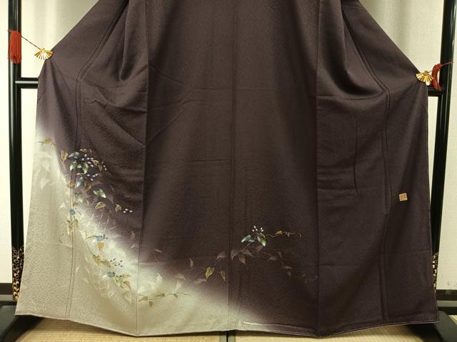 平和屋着物●和紙染染色作家・植村彩弘 訪問着 手描き 草花文 暈し染め 金彩 やまと誂製 正絹 逸品 未使用 AABI9340fy