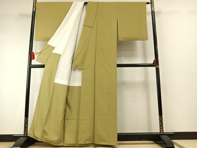 平和屋着物●上質な色無地 鬱金染 青朽葉色 正絹 逸品 未使用 AABI9342fy