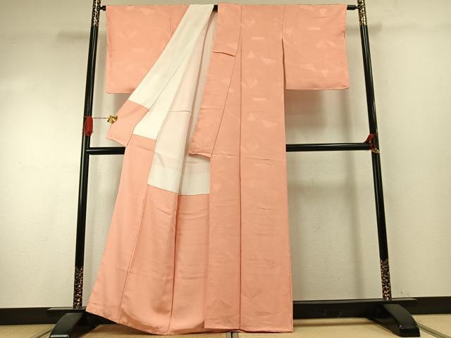 平和屋着物●上質な色無地 扇面地紋 赤香色 正絹 逸品 AABI9343fy