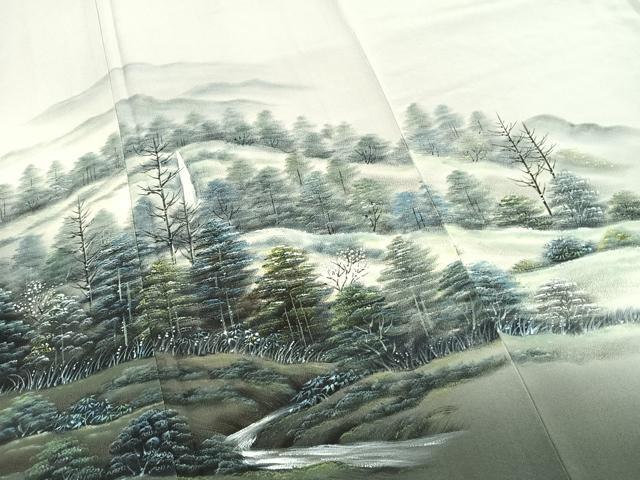 平和屋着物●訪問着 作家物 手描き 樹林文 暈し染め 正絹 逸品 未使用 AABI9347fy