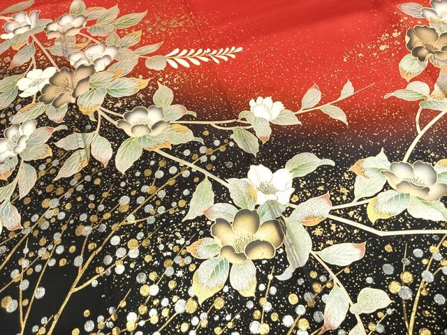 平和屋着物●豪華振袖 草花文 暈し染め 金銀彩 正絹 逸品 AABI9352fy