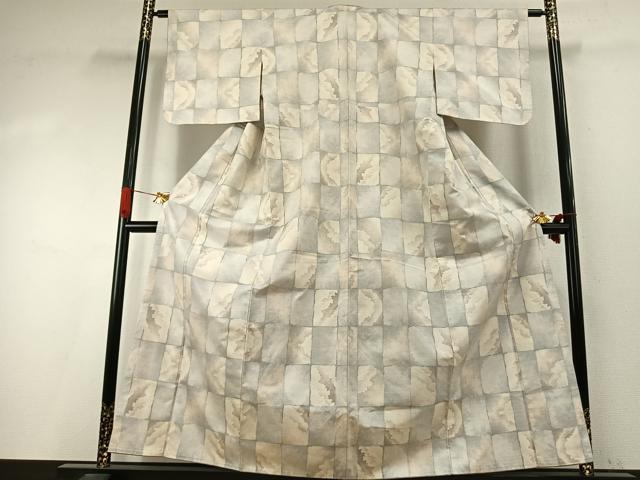 平和屋着物●本場大島紬 白大島 カタス7マルキ 市松文様 正絹 逸品 AABI9357fy