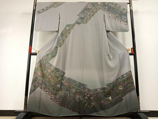平和屋着物●訪問着 中国三大刺繍 汕頭刺繍 スワトウ刺繍 総刺繍 更紗花文 暈し染め 金糸 正絹 逸品 AABI9359fy