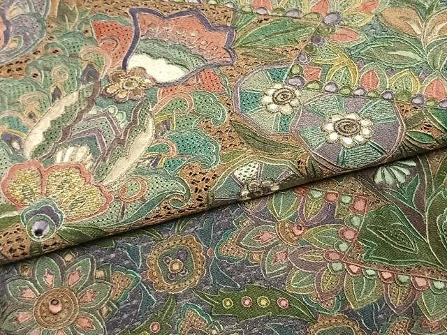平和屋着物●訪問着 中国三大刺繍 汕頭刺繍 スワトウ刺繍 総刺繍 更紗花文 暈し染め 金糸 正絹 逸品 AABI9359fy
