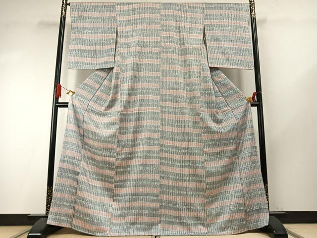 平和屋着物●上質な小紋 格子花文 正絹 逸品 AABI9361fy