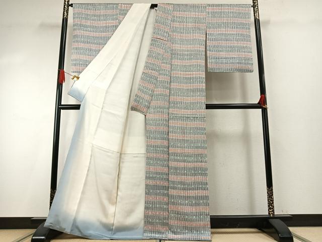平和屋着物●上質な小紋 格子花文 正絹 逸品 AABI9361fy
