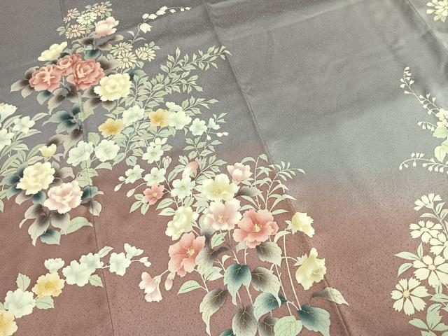 平和屋着物●訪問着 草花文 暈し染め 金彩 ロング丈 正絹 逸品 AABI9363fy