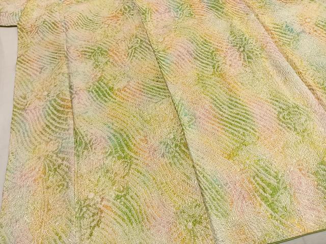 平和屋着物●上質な小紋 総絞り 草花文 暈し染め 正絹 逸品 AABI9365fy