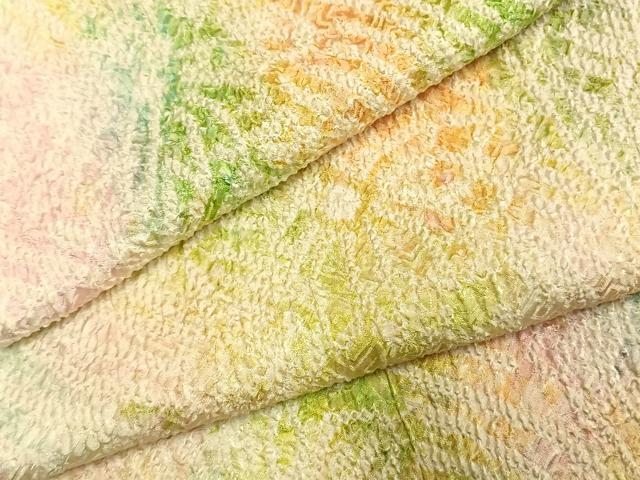 平和屋着物●上質な小紋 総絞り 草花文 暈し染め 正絹 逸品 AABI9365fy