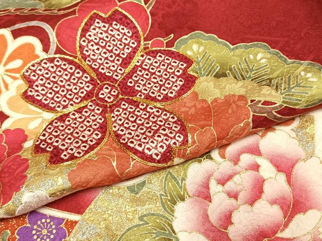 平和屋着物●豪華振袖 駒刺繍 絞り 草花文 暈し染め 金銀彩 京都きもの友禅扱い 正絹 逸品 AABI9368fy