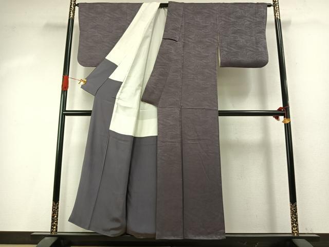 平和屋着物●上質な色無地 立波地紋 紫鼠色 正絹 逸品 AABI9369fy
