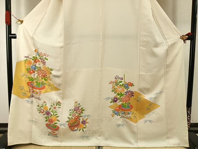 平和屋着物●訪問着 駒刺繍 草花文 金彩 胴抜き仕立て 正絹 逸品 AABI9375fy