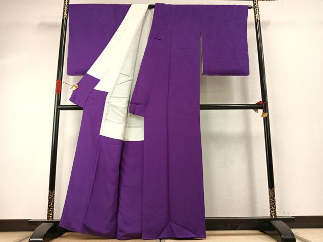 平和屋着物●上質な色無地 檜垣地紋 本紫色 正絹 逸品 AABI9380fy