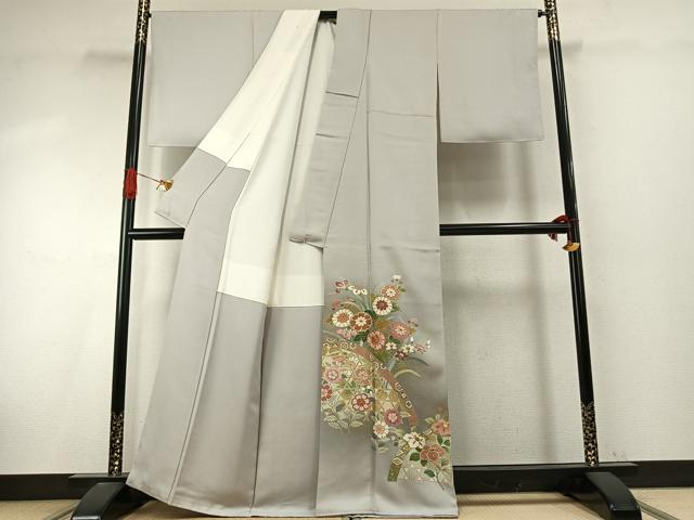 平和屋着物●友禅作家の巨匠 浅井青仁 色留袖 駒刺繍 草花文 暈し染め 金銀彩 正絹 逸品 AABI9385fy