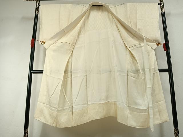 平和屋着物●長襦袢 無双仕立て 市松地紋 鳥の子色 正絹 逸品 AABI9392fy