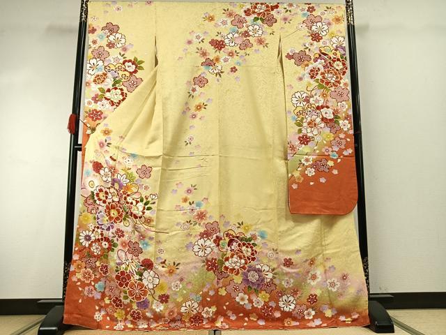 平和屋着物●豪華振袖 駒刺繍 草花文 暈し染め 正絹 逸品 AABI9393fy