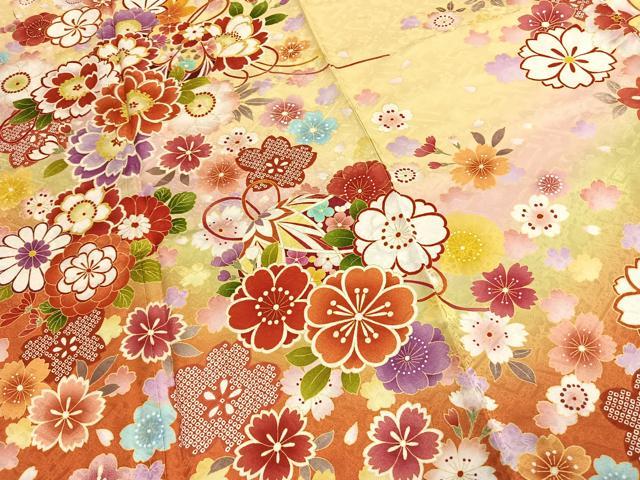 平和屋着物●豪華振袖 駒刺繍 草花文 暈し染め 正絹 逸品 AABI9393fy