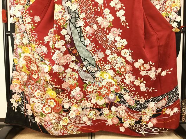 平和屋着物●豪華振袖 駒刺繍 草花文 金彩 京都きもの友禅扱い 正絹 逸品 AABI9399fy