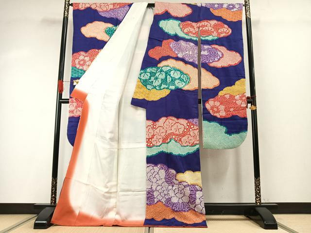 平和屋着物●豪華振袖 総絞り 雲取り花文 正絹 逸品 AABI9400fy
